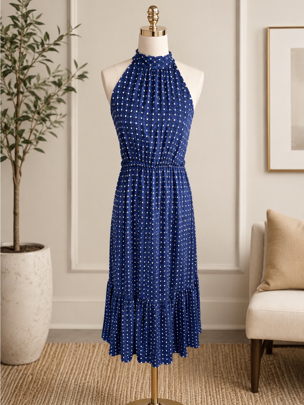 Banana Republic Navy Patterned Midi Dress - Picture 2 of 10
